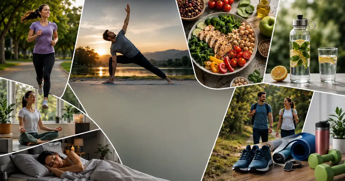 Healthy Lifestyle – Exercise, healthy food, hydration, mental wellness, quality sleep, and active daily habits